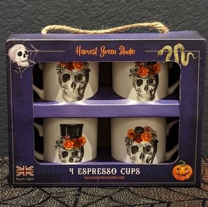 🆕 Floral Skull Espresso China Cups Harvest Green Studio